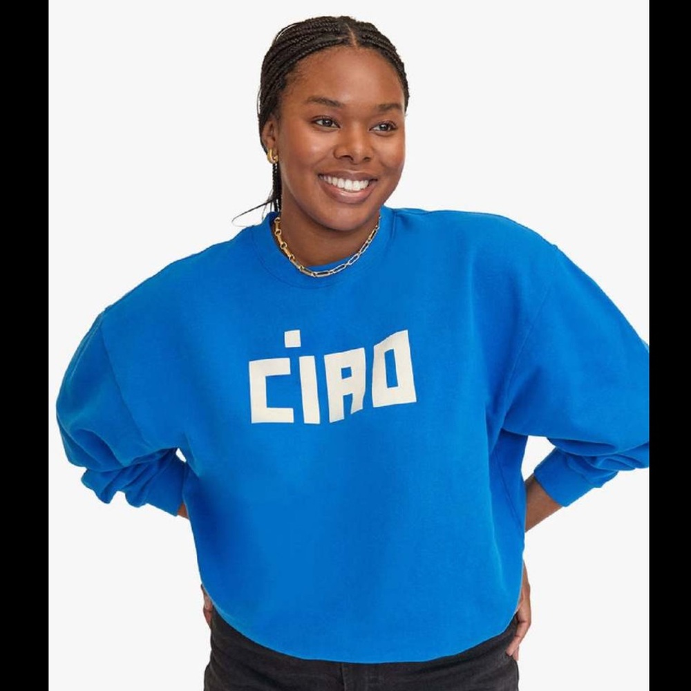 Clare V 'Ciao' Sweatshirt in vibrant blue size XS